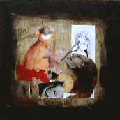 "Ricochet", INDISPONIBLE, 40 x 40 cm, acrylique, crayon, encre et collage sur toile