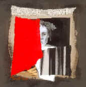 "Rideau rouge", 18,5 x 18,5 cm, acrylique, crayon et collage sur carton